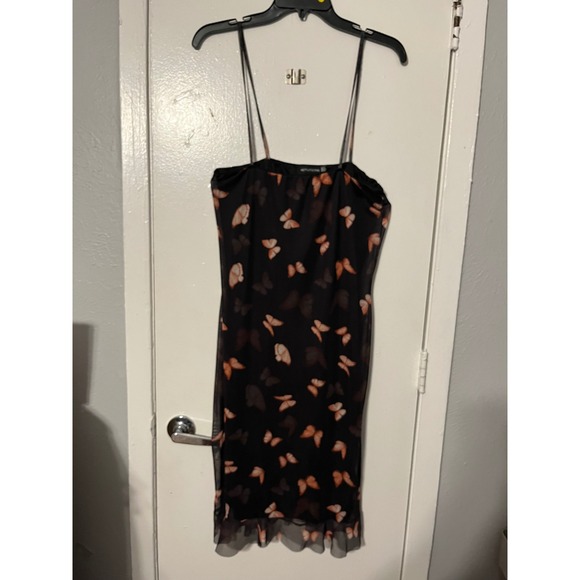 PrettyLittleThing Dresses & Skirts - PrettyLittleThing Black Butterfly Mesh Midi Dress Ruffle‎ Hem Size 14 Womens